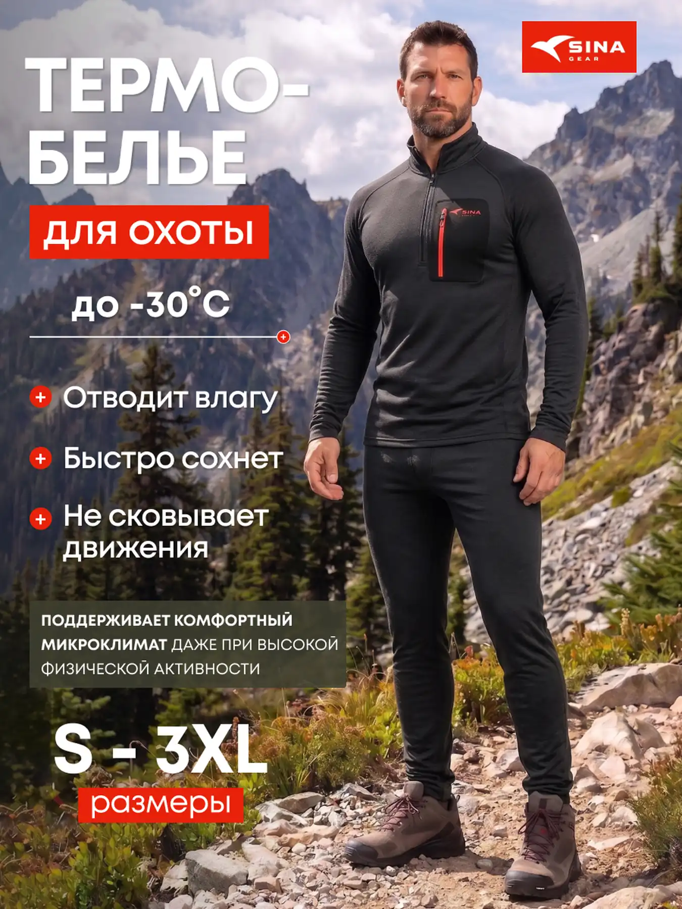 Комплект термобелья мужского Thermo Skin Ultra black